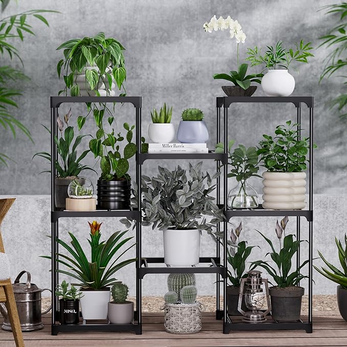 Metal Plant Stand Indoor Outdoor Plant Shelf Stand, 3 Tiers 8 Pots Potted Flower Plant Stands for Indoor Plants Multiple, Plant Shelves Stands Rack for Patio, Balcony, Living Room
