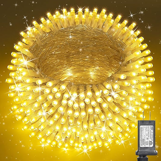 175Ft Christmas Lights Outdoor, 500 LED Christmas String Lights with 8 Modes, Timer, Waterproof Fairy Twinkle Lights for Christmas Party, Garden, Wedding, Holiday, Xmas Tree Decorations (Warm White)