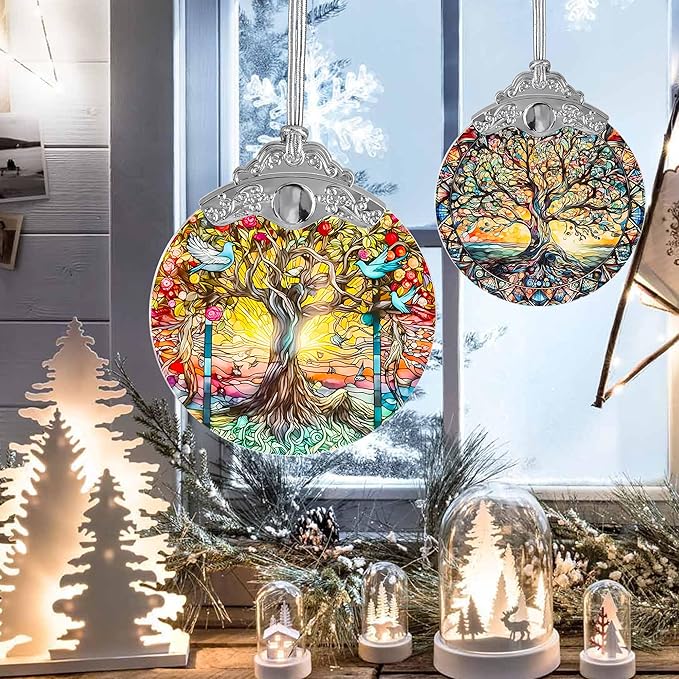 Tree of Life Suncatcher, Jocidea Stained Glass Hanging Decor, Tree of Life Christmas Ornament, Scene Decor, Room Decor, Home Decor, Holiday Party Decor, Christmas Decor