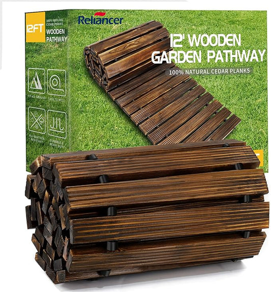 RELIANCER 12' Wooden Garden Pathway,Outdoor Roll Out Cedar Straight Walkway,Patio Path Decorative Garden Boardwalk Walkways,Weather-Resistant Roll Up Beach Wood Road Floor,Wedding Party Pathwaysc