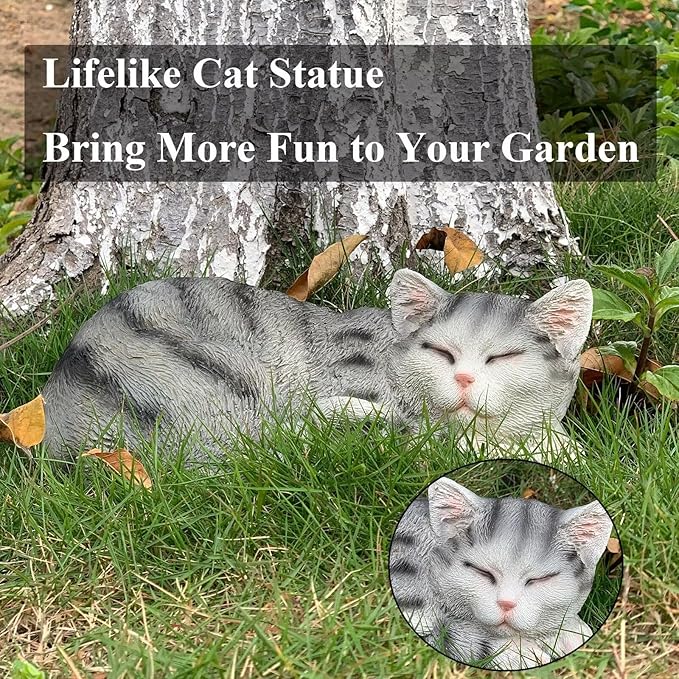Cat Statue for Garden Outdoor Statue Decor, Garden Cat Statues Decor for Patio, Lawn, Yard Ornament, Sleeping Cat Statue Resin Decoration for Home, Table & Porch, Gift for Mom