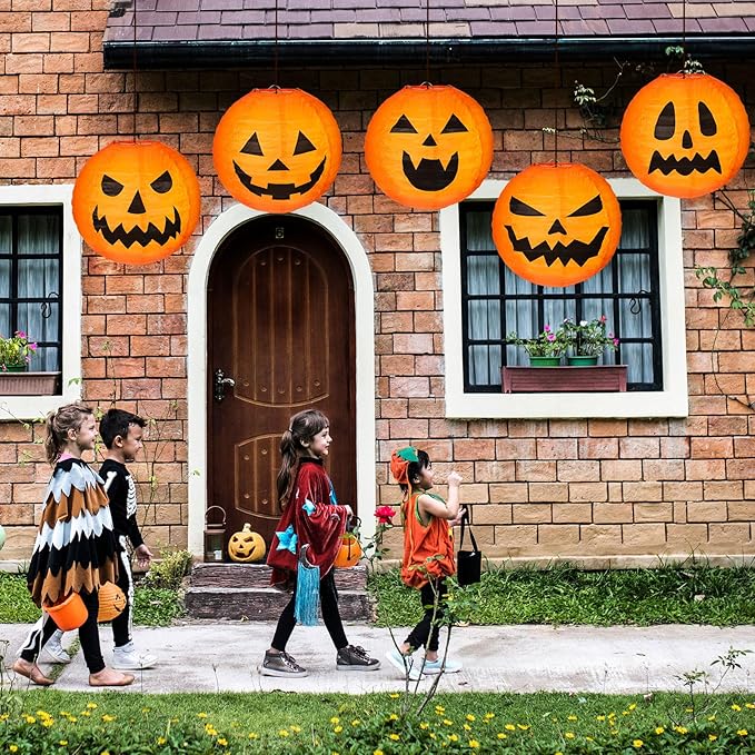 Retisee 20 Pcs 8 Inch Halloween Pumpkin Paper Lantern Halloween Jack O Lantern Paper Lantern Orange Pumpkin Lantern for Halloween Party Halloween Pumpkin Hanging Paper Lantern for Indoor Outdoor Decor