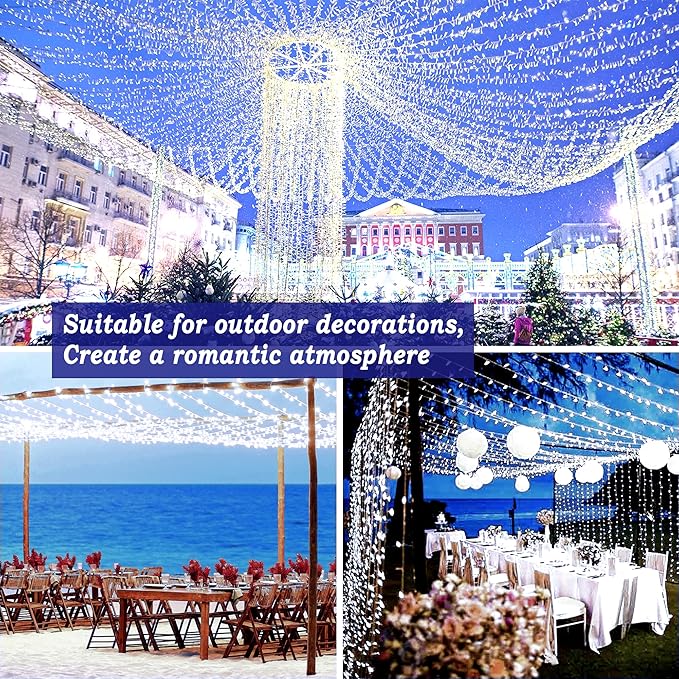 KNONEW 197FT 500 LED Christmas Lights Outdoor String Lights 8 Modes & Memory Fairy Light Plug in Waterproof LED String Lights for Xmas Yard Tree Wedding Party Holiday Decorations (Cool White)