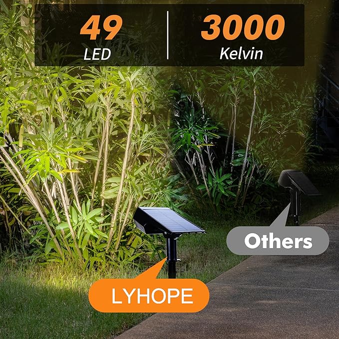Solar Spot Light Outdoor, 49 LED Lights for Outside, 2 Modes Solar Powered Spotlights, Waterproof Pathway Light for Garden Yard Walkway Driveway Landscape Decorations (4 Pack-Warm White)