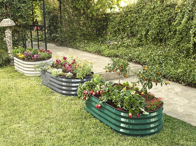 Galvanized Raised Garden Beds Outdoor // 4×2×1 ft (2-Pack) Planter Raised Beds for Gardening, Vegetables, Flowers // Large Metal Garden Box (White) // Patented Tool-Free Design