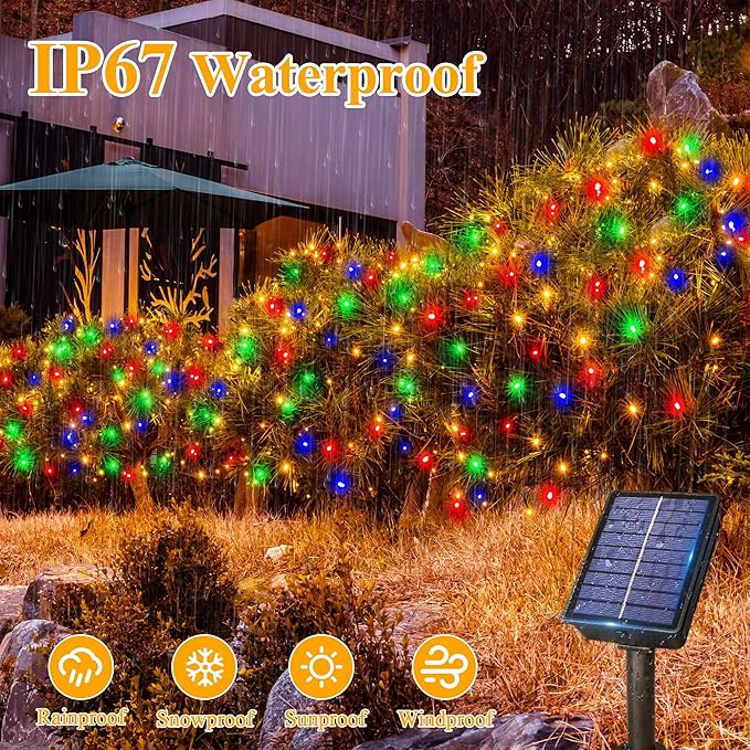 Ollny Solar String Lights Outdoor, 2 Pack Total 80FT 240LED Solar String Lights, 8 Modes IP67 Waterproof Fairy Lights for Outside Yard Garden Holiday Xmas Decorations, Multicolor