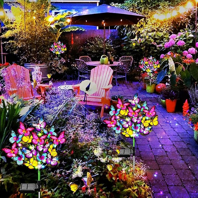 Solar Garden Lights Outdoor Waterproof Solar Lights 2 Pack with New Upgraded 72 LED 34 Butterfly Outdoor Solar Lights for Yard Outside Garden Pathway Decor Gifts for Womens Mother's Day