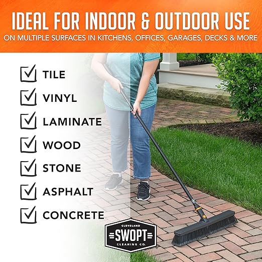 SWOPT 24” Standard Multi-Surface Push Broom Head — Indoor and Outdoor Push Broom — Cleaning Head Interchangeable with All SWOPT Cleaning Products for More Efficient Cleaning and Storage