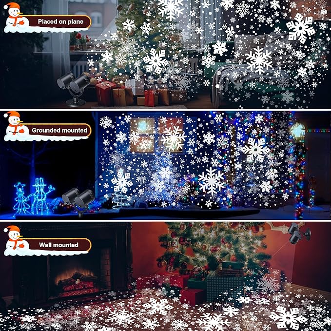 Snowflake Christmas Projector, LED Snow Lamp with Timer for Indoor/Outdoor Decor
