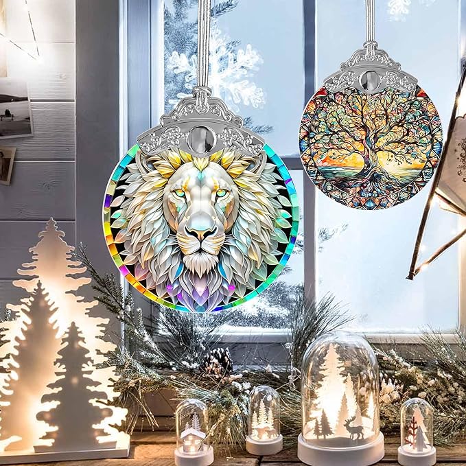 Stained Glass Suncatcher, Jocidea Lion Ornament, Christmas Ornaments, Holidays Ornaments, Christmas Tree Decor, Lion Decor for Home, Lion Gifts