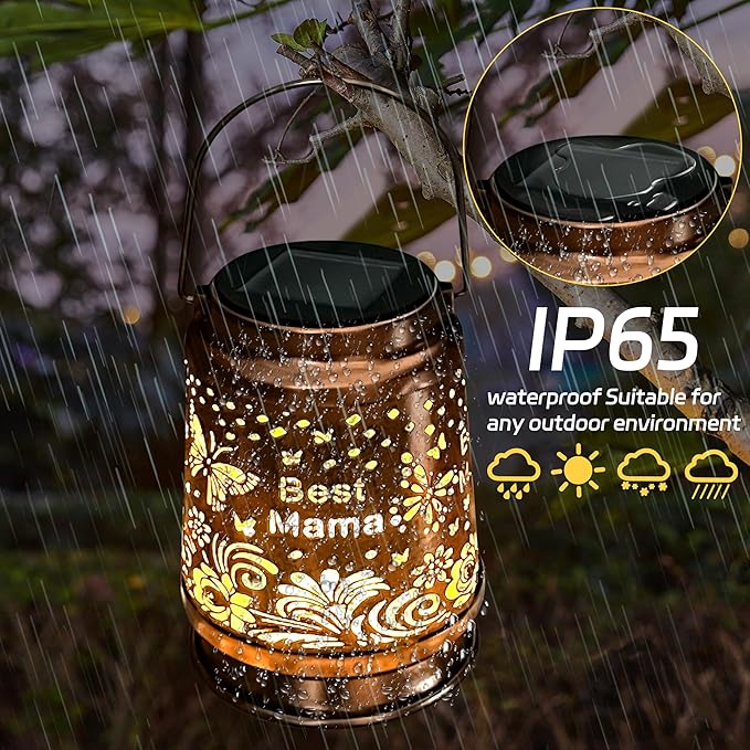 KY&BOSAM Solar Lanterns Outdoor Waterproof Butterfly Garden Decor Hanging Solar Lights Outdoor Gifts for Women Mom Grandma Metal Decorative LED Lanterns for Yard, Patio,Backyard,Porch,Pathway Decor