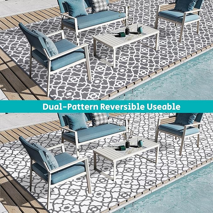 HEBE Outdoor Rug Waterproof 9x18, Plastic Straw Rug Camping Rug, Reversible Outdoor Patio Rugs RV Mat Clearance, Indoor Outside Floor Carpet for Porch,Deck,Camper,Balcony,Backyard