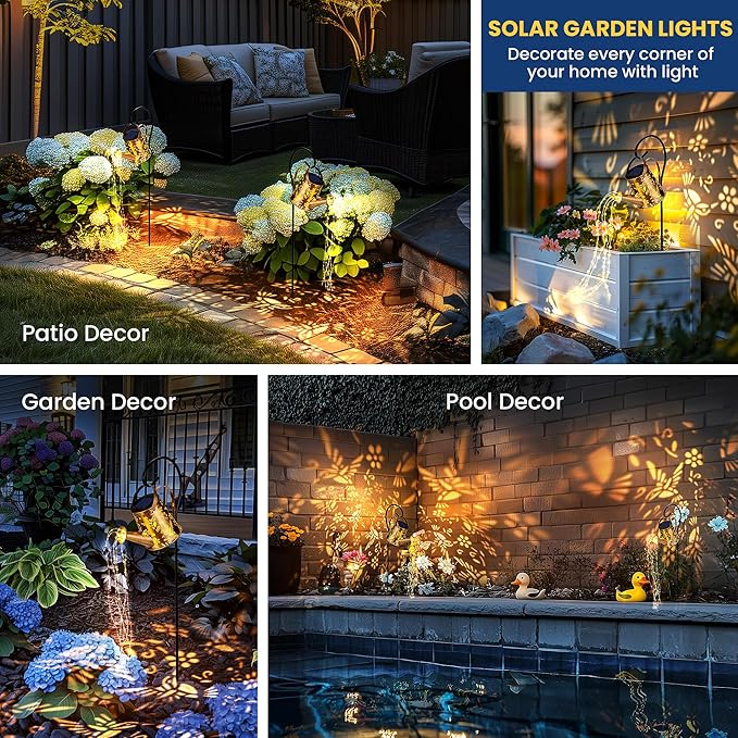 Solar Lights Outdoor Garden Decor, Solar Lanterns Watering Can Lights Gardening Gifts for Mom Women Grandma Birthday, Hanging Lights Outdoor Decoration for Yard Porch Patio Backyard