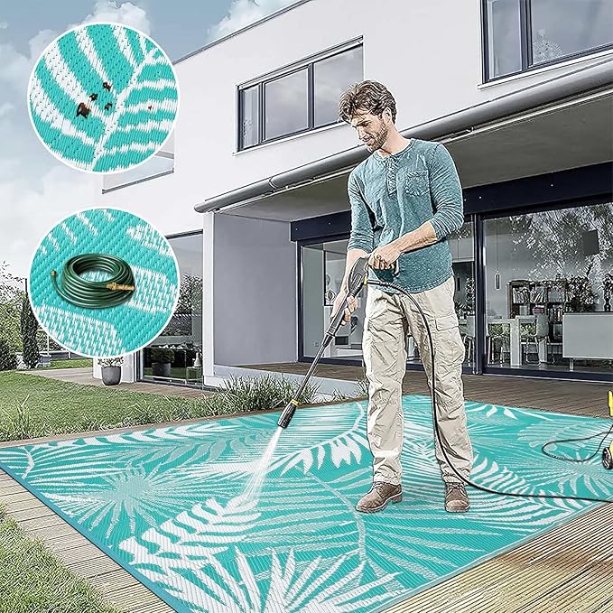 HiiARug Outdoor Rug 5x7 Reversible Plastic Straw Rug Waterproof Patio Rugs for Patios Clearance RV Mat for Outside Outdoor Carpet for RV Porch Deck Beach Camper Backyard