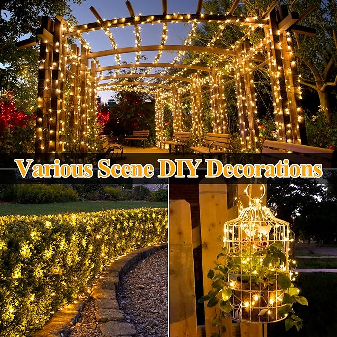 Ollny Solar String Lights Outdoor, 2 Pack Total 80FT 240LED Solar String Lights, 8 Modes IP67 Waterproof Fairy Lights for Outside Yard Garden Holiday Xmas Decorations, Warm White