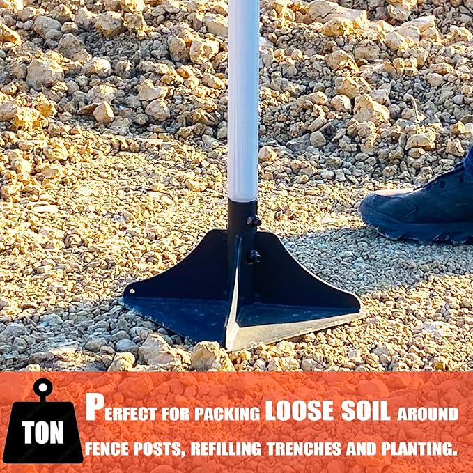 Heavy Duty Steel Tamper 10"x10" with 48 inch Handle and Rubber Grip Ideal Garden Landscaping Rammer for Earth Soil Asphalt, Gravel and Dirt Compaction Levelling Paver Tool Trash Tamper