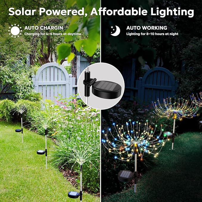 Solar Sparkles Landscape Light Garden Fairy Colorful Light Outside Solar Fireworks Lights Outdoor Waterproof 120 LED Decorative Nightlight Outdoor for Yard Patio Pathway Lawn Party Decor, 4 Pack