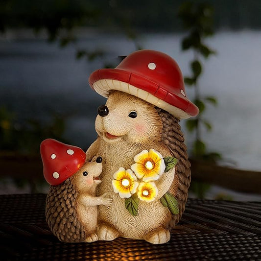 Solar Hedgehog Garden Statue Lights for Outdoor Decor, Resin Hedge hog Figurine Lighting Decorations, Patio Yard Lawn Ornaments Birthday Gifts for Women Mom Grandma