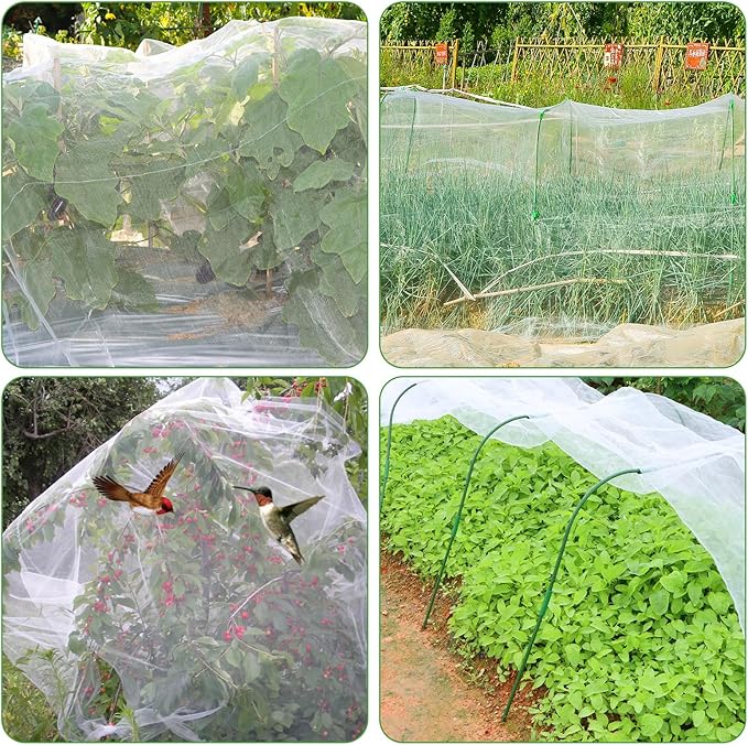 Garden Netting Kit, 10X30 Ft Garden Ultra Fine Mesh Net Bird Barrier Protection with Garden Hoops for Protect Garden Vegetables Flowers Shrubs Fruit Trees Indoors & Outdoors Plant Beds Greenhouse