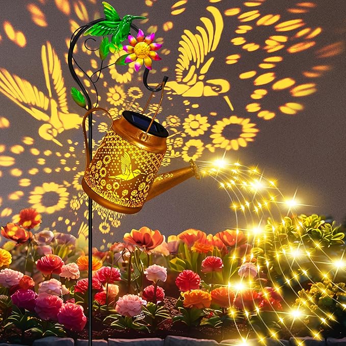 Hummingbird Solar Watering Can Lights, Outdoor Waterproof Garden Lanterns with Shepherd Hook, Solar Garden Decor for Yard Outdoor Landscape Pathway Porch Patio, Gift for Women Mom Grandma