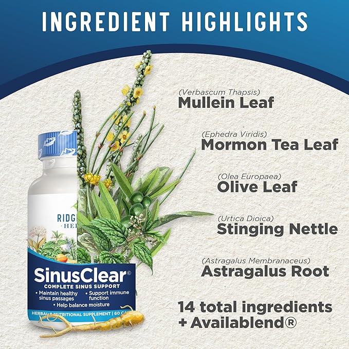 RidgeCrest Herbals SinusClear, Complete Formula (60 Veg 30 Serv)