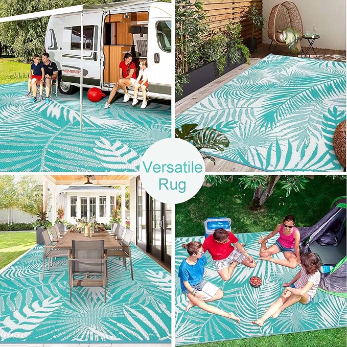 HiiARug Outdoor Rug 6x9Ft Waterproof for Patios Clearance, Reversible Plastic Straw Patio Mat Large Area Rugs RV Mats for Outside Trailers Campers Porch Deck Beach Backyard ﻿