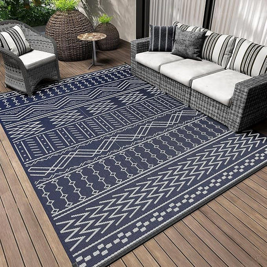 COCOER Outdoor Rug Carpet Waterproof 9x12 ft Patio Rug Mat Indoor Outdoor Area Rug for RV Camping Picnic Reversible Lightweight Plastic Straw Outside Rug for Patio Decor Decoration Boho Rug