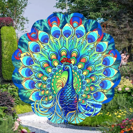 Peacock Wind Spinners Metal Peacock Gifts for Mom Women Grandma,12inch Hanging Wind Spinner for Outdoor&Indoor Decor Wind Kinetic Christmas Ornament Gifts for Yard Garden Decoration