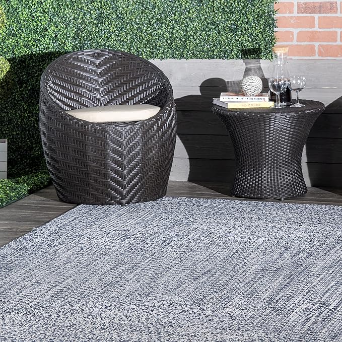 nuLOOM 8' x 10' Solid Hand Braided Indoor/Outdoor Area Rug, Pet-Friendly, High Traffic, Weather Resistant, for Patio, Balcony, Bedroom, Living, Dining Room, Wynn Navy