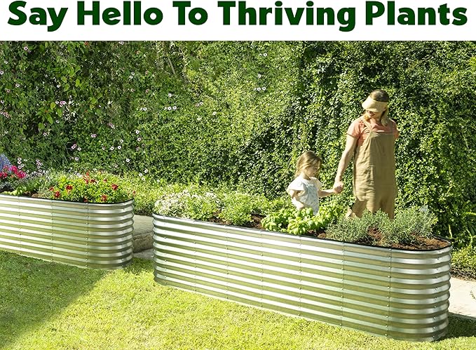 Galvanized Raised Garden Beds Outdoor // 8×2×2 ft Planter Raised Beds for Gardening, Vegetables, Flowers (Silver) // Large Metal Garden Box // Patented Tool-Free Design