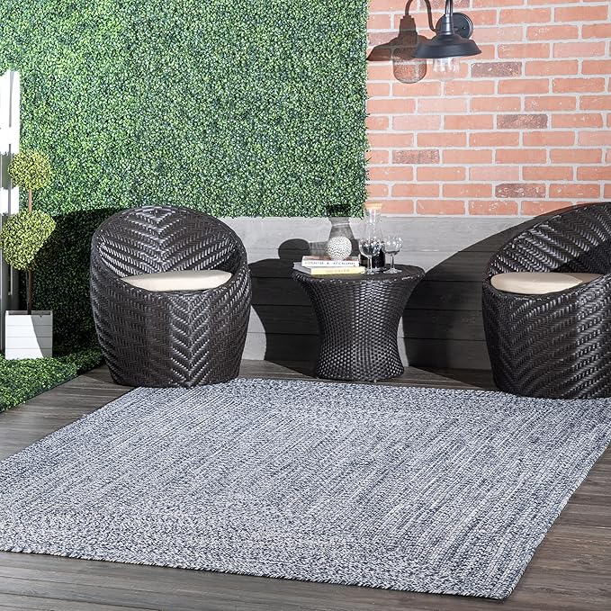 nuLOOM 10' x 14' Solid Hand Braided Indoor/Outdoor Area Rug, Pet-Friendly, High Traffic, Weather Resistant, for Patio, Balcony, Bedroom, Living, Dining Room, Wynn Navy