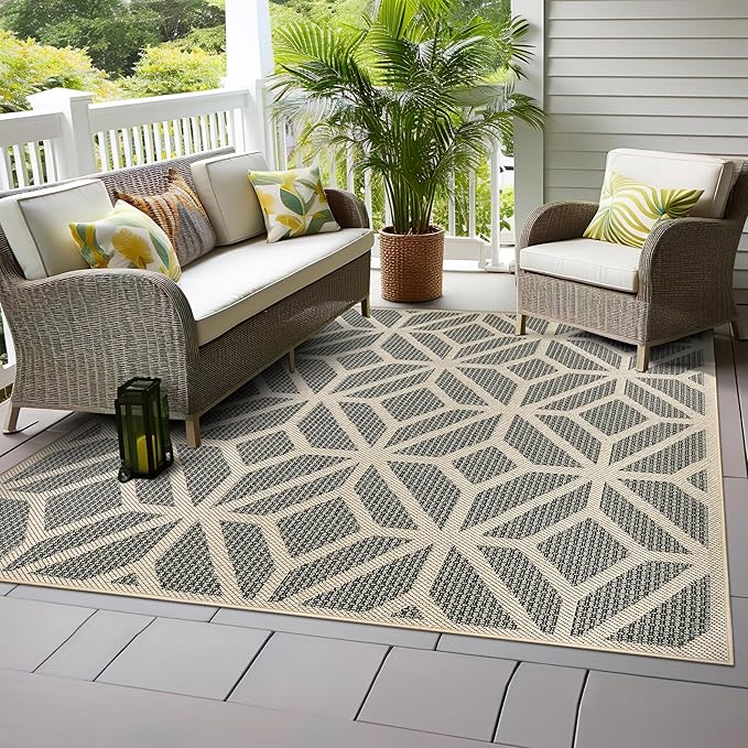 Rugshop Contemporary Geometric Indoor/Outdoor Square Rug 6' 6" Blue