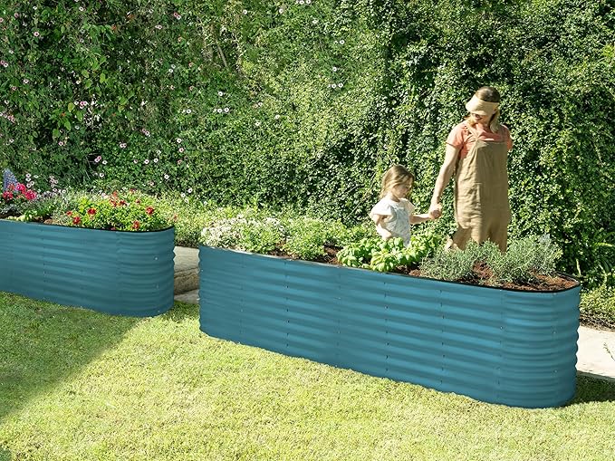 Galvanized Raised Garden Beds Outdoor // 8×2×2 ft Planter Raised Beds for Gardening, Vegetables, Flowers (Turquoise) // Large Metal Garden Box // Patented Tool-Free Design