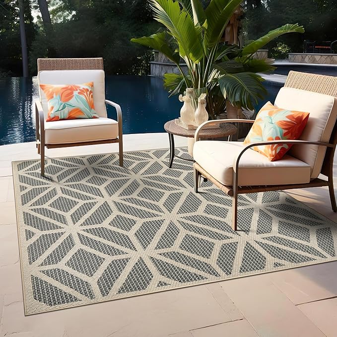 Rugshop Contemporary Geometric Indoor/Outdoor Square Rug 6' 6" Blue