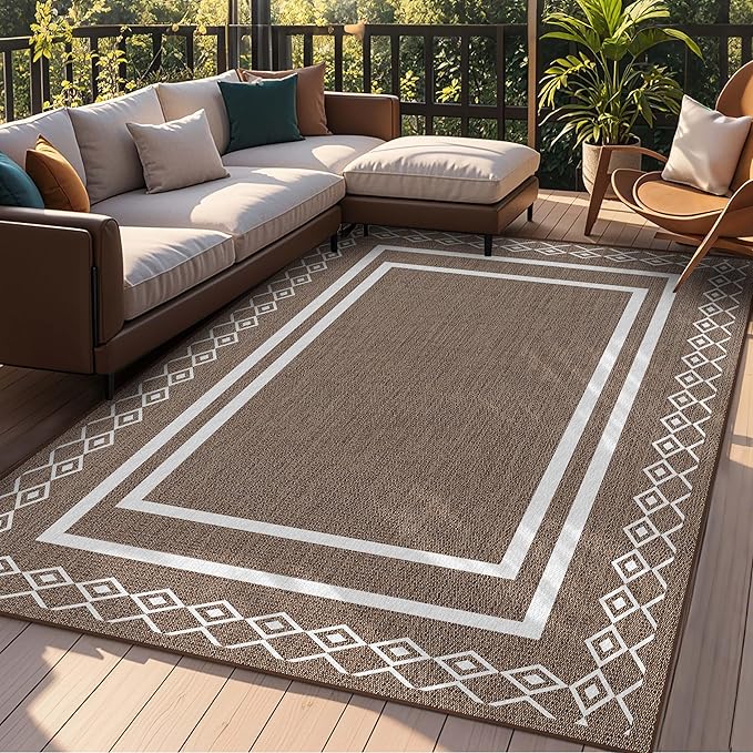 Outdoor Patio Rug, Outside Rectangular Carpet, Moroccan Geometric Rugs, Washable Large Indoor Outdoor Rug 8x10 Mats for RV, Picnic, Backyard, Deck, Balcony, Porch, Beach