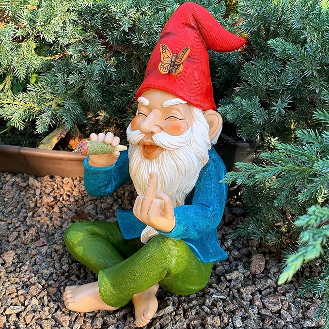 Mood Lab Garden Gnome - Relaxed Gnome - 9.6 Inch Tall Statue Lawn Garden Figurine - for Outdoor or House Decor