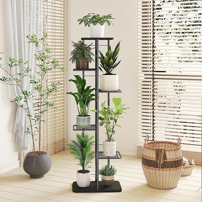 Simple Trending Plant Stand Shelf Indoor Outdoor Waterproof, 6 Tier 7 Potted Heavy Duty Metal Tall Flower Holder for Multiple Corner Display