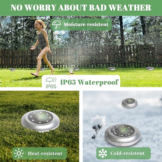 Flumy Solar Lights Outdoor Waterproof, Disk Ground Lights Outdoor Solar Lights for Yard, Patio, Pathway, Lawn, Walkway, Camping, Pool, Solar Ground Lights Walkway Lights Deck Lights, 8 Pack White