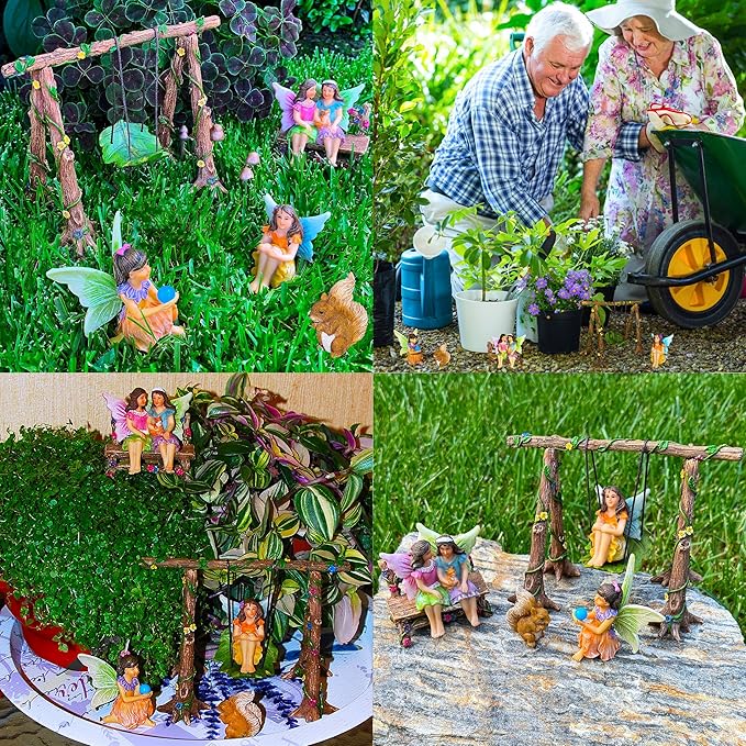 Mood Lab Fairy Garden - Accessories Kit with Miniature Figurines - Swing Set of 6 pcs - for Outdoor or House Decor