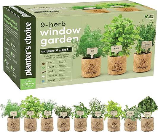 9 Herb Indoor Window Garden Kit - House Plants Seeds - Best Unique Gift Ideas for Women, Mom, Friend, Her, Birthday, Housewarming, Mother - New Home Kitchen Gifts - Live Plant Starter